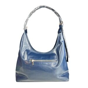 K Carroll Brit Hobo Shoulder Bag Navy Blue Faux Leather Zipper Pocket NWT